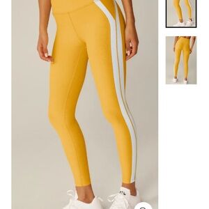 Beyond Yoga Yellow Leggings with White Side Stripe
